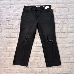 Wrangler High Rise True Straight Black Denim Cropped Jeans - Plus Size 18/34 NWT